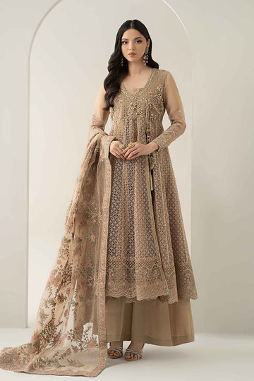 MARIA B | LUXURY FORMALS | 3 PIECE EMBROIDERED ORGANZA SUIT | SF-EA25-01-BEIGE