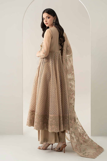 MARIA B | LUXURY FORMALS | 3 PIECE EMBROIDERED ORGANZA SUIT | SF-EA25-01-BEIGE