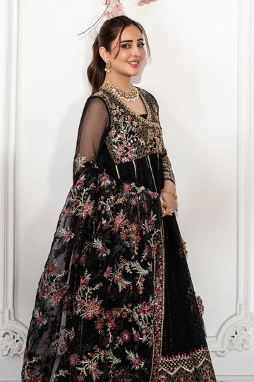 MARIA B | LUXURY FORMALS | 3 PIECE EMBROIDERED ORGANZA SUIT | SF-EA25-01-BLACK