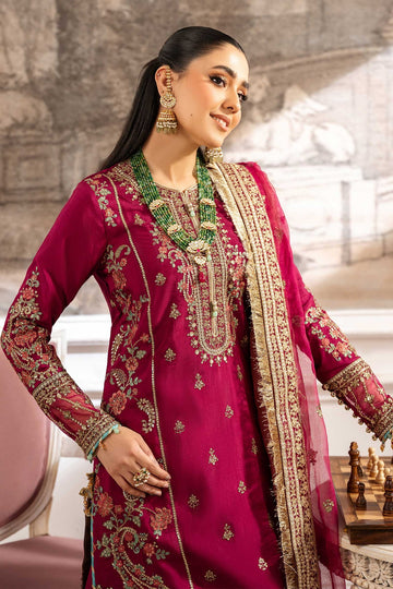 MARIA B | LUXURY FORMALS |  3 PIECE EMBROIDERED RAW SILK SUIT | SF-EA25-02-PINK