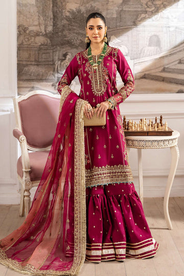 MARIA B | LUXURY FORMALS |  3 PIECE EMBROIDERED RAW SILK SUIT | SF-EA25-02-PINK