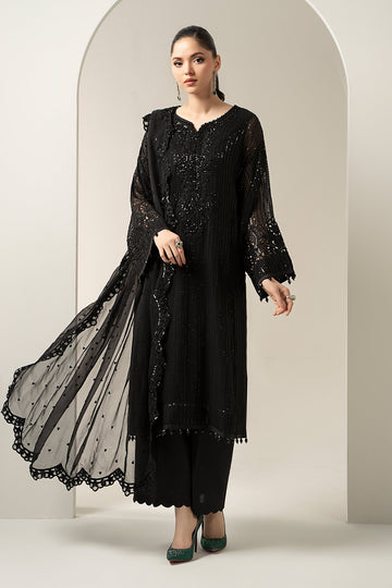 MARIA B | LUXURY FORMALS | 3 PIECE EMBROIDERED CHIFFON SUIT | SF-EA25-03-BLACK
