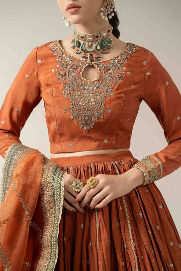 MARIA B | LUXURY FORMALS | 3 PIECE EMBROIDERED RAW SILK SUIT | SF-EA25-04-RUST