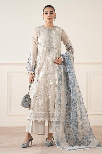 MARIA B | LUXURY FORMALS | 3 PIECE EMBROIDERED ORGANZA SUIT | SF-EA25-05-OFF WHITE