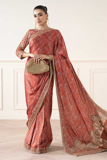 MARIA B | LUXURY FORMALS | EMBROIDERED SILK SAREE | SF-EA25-12-RUST
