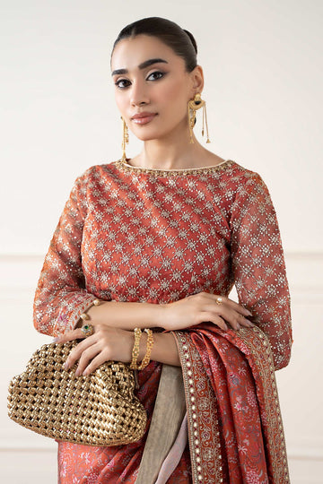 MARIA B | LUXURY FORMALS | EMBROIDERED SILK SAREE | SF-EA25-12-RUST