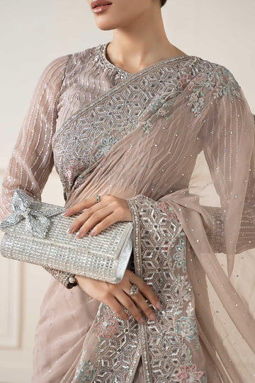 MARIA B | LUXURY FORMALS | EMBROIDERED CHIFFON SAREE | SF-EA25-13-GREY