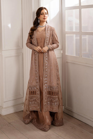MARIA B | LUXURY FORMALS |  2 PIECE EMBROIDERED RAW SILK SUIT | SF-EA25-16-BROWN