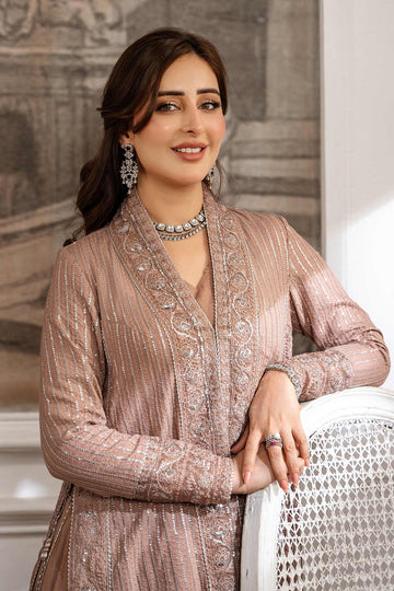 MARIA B | LUXURY FORMALS |  2 PIECE EMBROIDERED RAW SILK SUIT | SF-EA25-16-BROWN