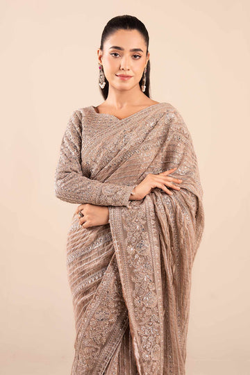 MARIA B | LUXURY FORMALS | EMBROIDERED NET SAREE | SF-EA25-17-GREY