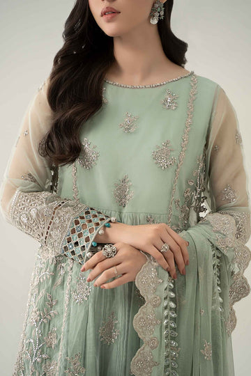 MARIA B | LUXURY FORMALS | 3 PIECE EMBROIDERED ORGANZA SUIT | SF-EA25-22-SEA GREEN