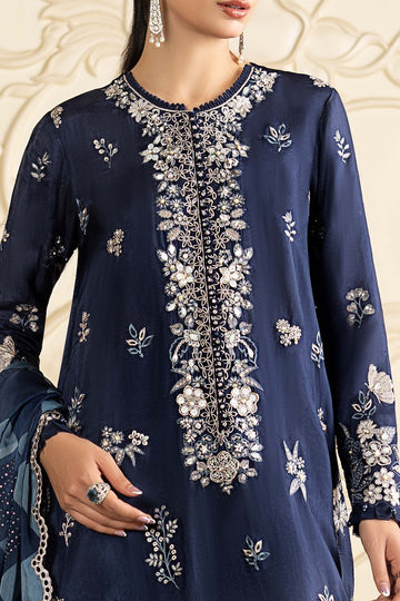 MARIA B | LUXURY FORMALS PRE-FALL | 3 PIECE EMBROIDERED TISSUE SILK SUIT | SF-EA26-12-BLUE