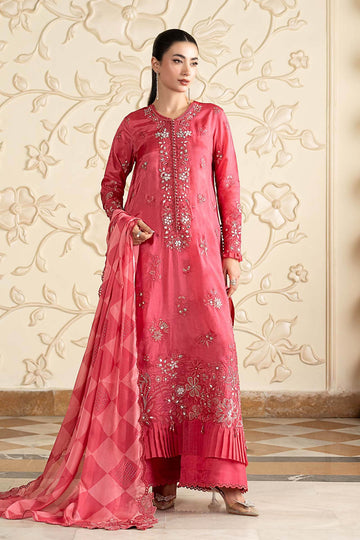 MARIA B | LUXURY FORMALS PRE-FALL | 3 PIECE EMBROIDERED TISSUE SILK SUIT | SF-EA26-12-PINK