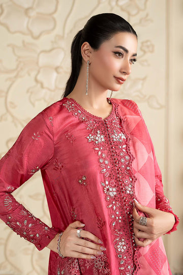 MARIA B | LUXURY FORMALS PRE-FALL | 3 PIECE EMBROIDERED TISSUE SILK SUIT | SF-EA26-12-PINK