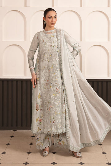 MARIA B | LUXURY FORMALS PRE-FALL | 3 PIECE EMBROIDERED RAW SILK SUIT | SF-EA26-24-ICE BLUE