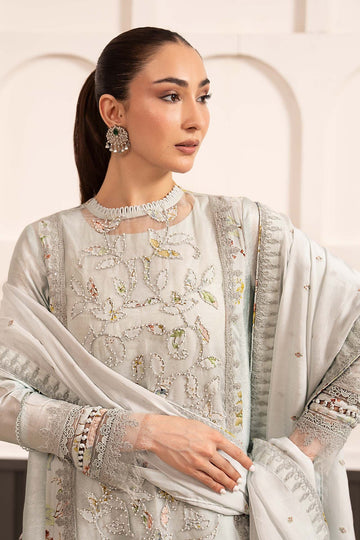 MARIA B | LUXURY FORMALS PRE-FALL | 3 PIECE EMBROIDERED RAW SILK SUIT | SF-EA26-24-ICE BLUE