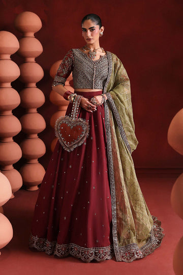 MARIA B | LUXURY FORMALS PRE-FALL | 3 PIECE EMBROIDERED RAW SILK SUIT | SF-EA26-27-MAROON