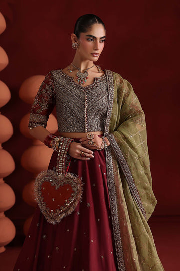 MARIA B | LUXURY FORMALS PRE-FALL | 3 PIECE EMBROIDERED RAW SILK SUIT | SF-EA26-27-MAROON