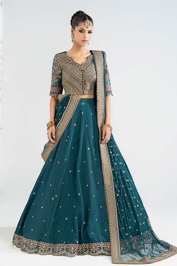 MARIA B | LUXURY FORMALS PRE-FALL | 3 PIECE EMBROIDERED RAW SILK SUIT | SF-EA26-27-TEAL