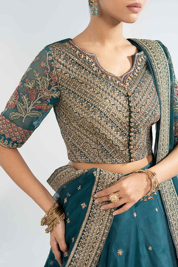 MARIA B | LUXURY FORMALS PRE-FALL | 3 PIECE EMBROIDERED RAW SILK SUIT | SF-EA26-27-TEAL