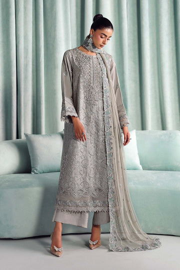 MARIA B | LUXURY FORMALS PRE-FALL | 3 PIECE EMBROIDERED TISSUE SILK SUIT | SF-EA26-37-GREY