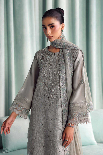 MARIA B | LUXURY FORMALS PRE-FALL | 3 PIECE EMBROIDERED TISSUE SILK SUIT | SF-EA26-37-GREY
