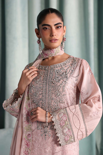 MARIA B | LUXURY FORMALS PRE-FALL | 3 PIECE EMBROIDERED TISSUE SILK SUIT | SF-EA26-37-PINK