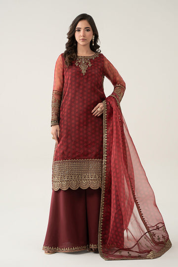 MARIA B | LUXURY FORMALS | 3 PIECE EMBROIDERED SUIT | SF-EF23-08R1-MAROON
