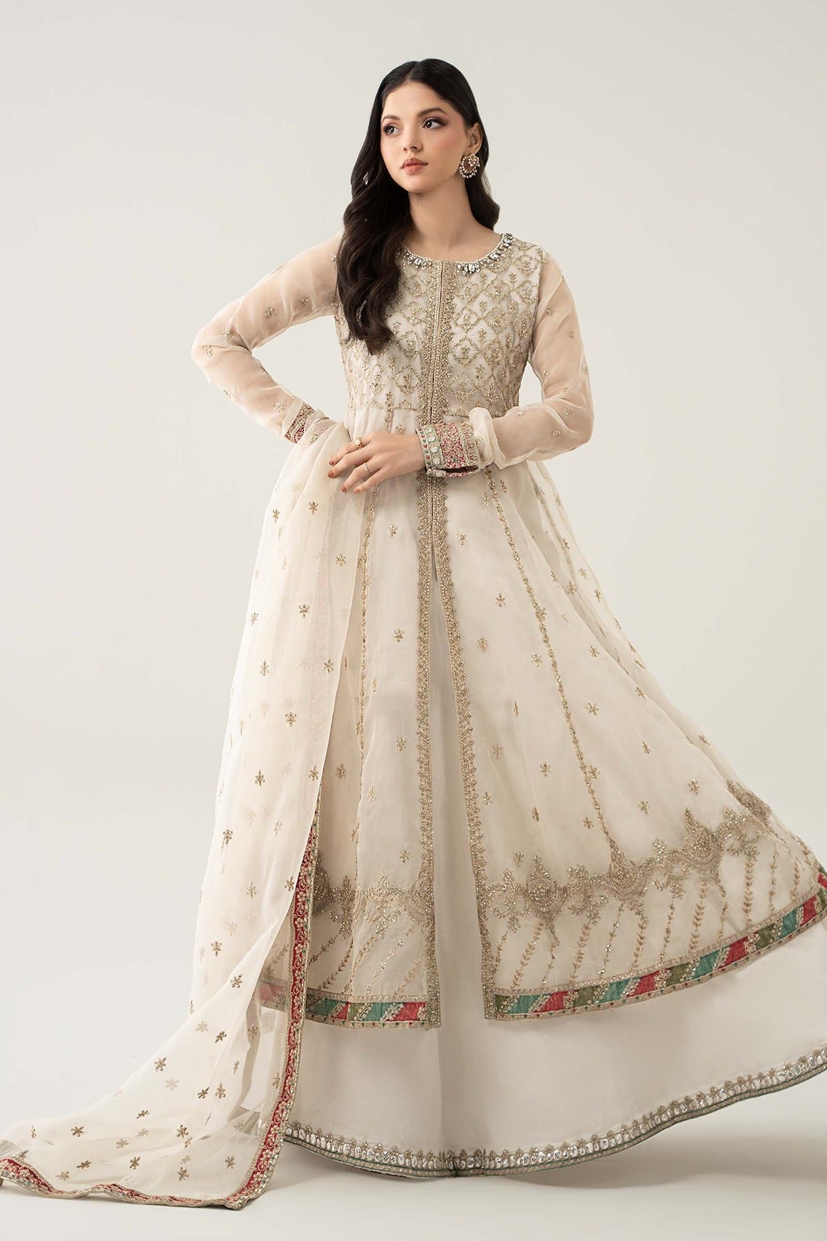 MARIA B | LUXURY FORMALS | 3 PIECE EMBROIDERED SUIT | SF-EF23-16R1-OFF WHITE