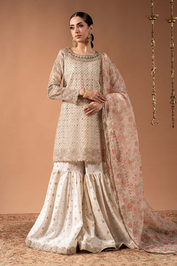 MARIA B | LUXURY FORMALS | 3 PIECE EMBROIDERED ORGANZA SUIT | SF-EF24-01R1-OFF WHITE