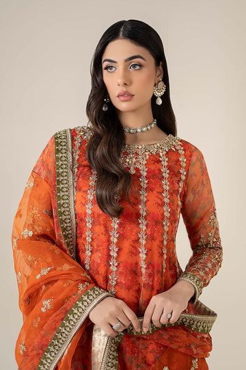 MARIA B | LUXURY FORMALS | 3 PIECE EMBROIDERED ORGANZA SUIT | SF-EF25-03-ORANGE