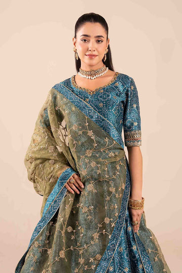 MARIA B | LUXURY FORMALS | 3 PIECE EMBROIDERED RAW SILK SUIT | SF-EF25-11-TEAL
