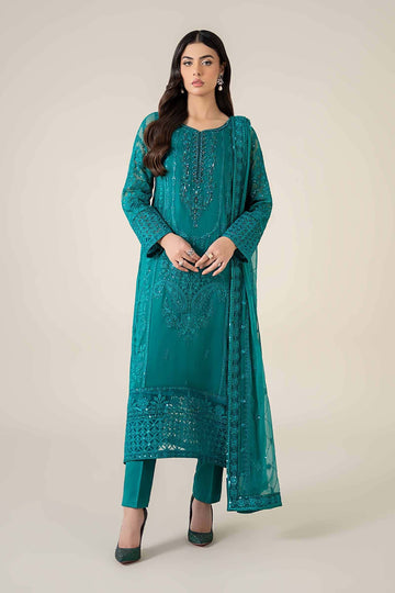MARIA B | LUXURY FORMALS | 3 PIECE EMBROIDERED CHIFFON SUIT | SF-EF25-20-TEAL