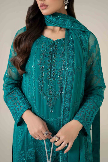 MARIA B | LUXURY FORMALS | 3 PIECE EMBROIDERED CHIFFON SUIT | SF-EF25-20-TEAL