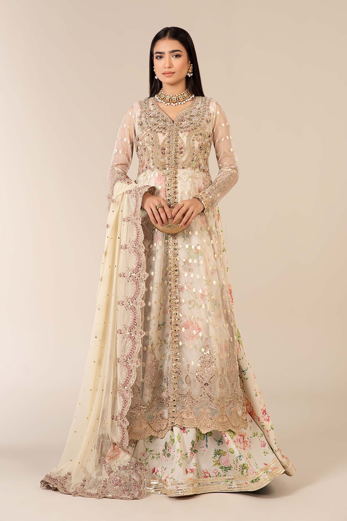 MARIA B | LUXURY FORMALS | 3 PIECE EMBROIDERED ORGANZA SUIT | SF-EF25-37-OFF WHITE