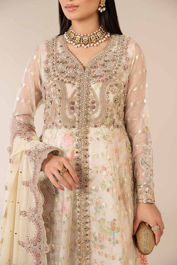 MARIA B | LUXURY FORMALS | 3 PIECE EMBROIDERED ORGANZA SUIT | SF-EF25-37-OFF WHITE