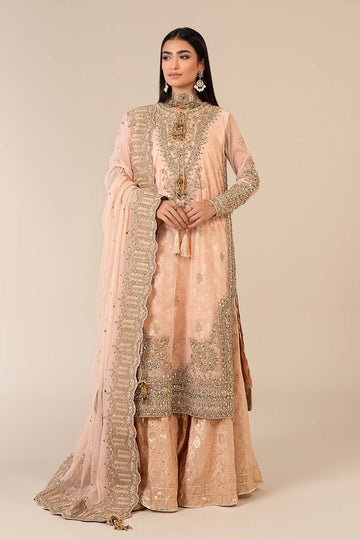 MARIA B | LUXURY FORMALS | 3 PIECE EMBROIDERED NET SUIT | SF-EF25-66-PEACH