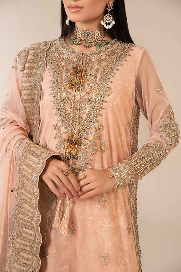 MARIA B | LUXURY FORMALS | 3 PIECE EMBROIDERED NET SUIT | SF-EF25-66-PEACH