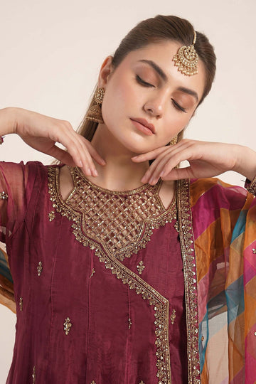 MARIA B | EID COLLECTION FORMALS | 3 PIECE EMBROIDERED ORGANZA SUIT | SF-EF26-08-MAROON