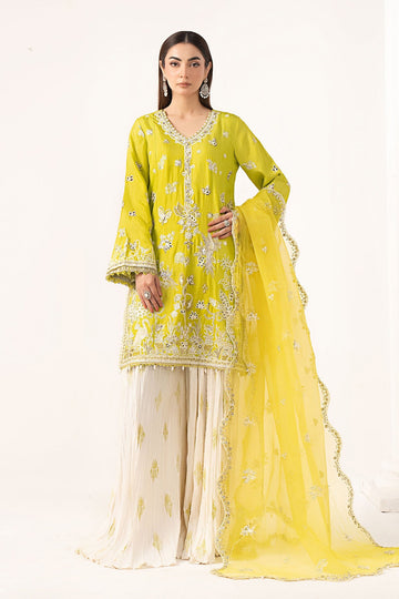 MARIA B | EID COLLECTION FORMALS | 3 PIECE EMBROIDERED RAW SILK SUIT | SF-EF26-19-ACID GREEN