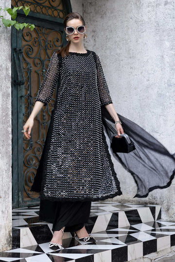MARIA B | EID COLLECTION FORMALS | 3 PIECE EMBROIDERED ORGANZA SUIT | SF-EF26-23-BLACK
