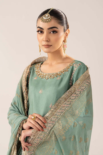 MARIA B | EID COLLECTION FORMALS | 3 PIECE EMBROIDERED RAW SILK SUIT | SF-EF26-28-GREEN