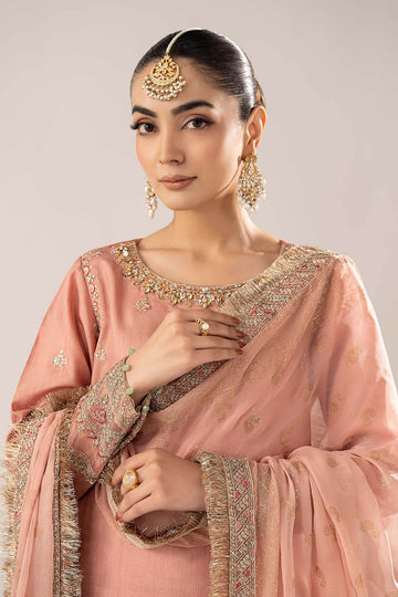 MARIA B | EID COLLECTION FORMALS | 3 PIECE EMBROIDERED RAW SILK SUIT | SF-EF26-28-PEACH