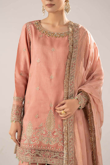 MARIA B | EID COLLECTION FORMALS | 3 PIECE EMBROIDERED RAW SILK SUIT | SF-EF26-28-PEACH
