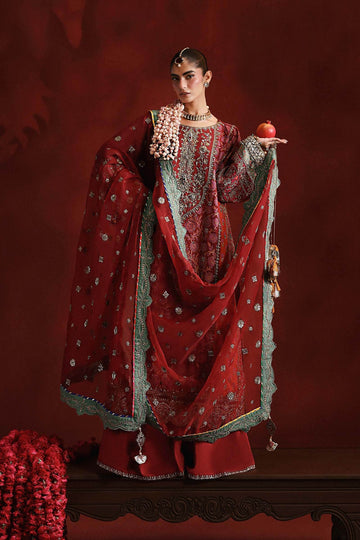 MARIA B | LUXURY FORMALS | 3 PIECE EMBROIDERED RAW SILK SUIT | SF-EF26-32-MAROON