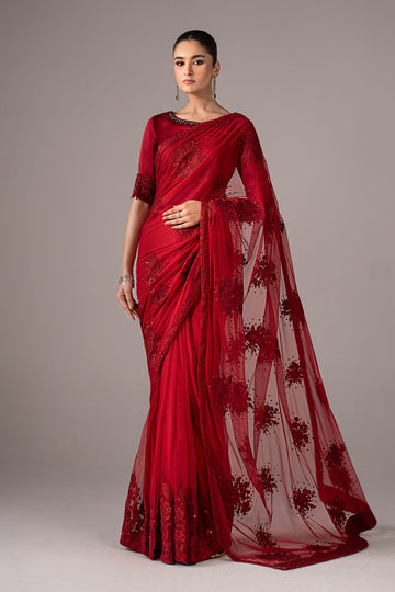 MARIA B | EID COLLECTION FORMALS | EMBROIDERED CHIFFON SAREE | SF-EF26-56-RED