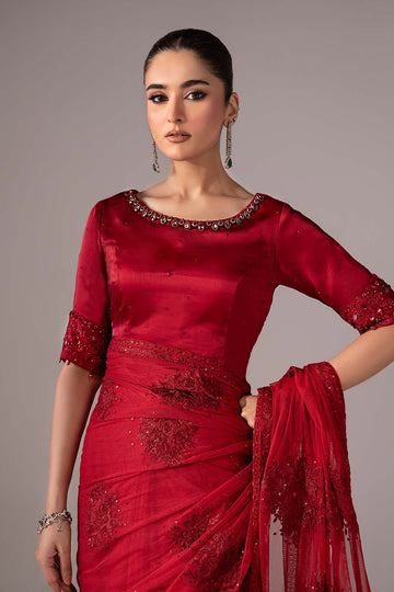 MARIA B | EID COLLECTION FORMALS | EMBROIDERED CHIFFON SAREE | SF-EF26-56-RED
