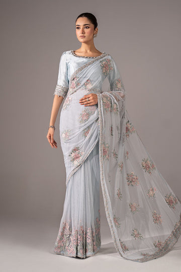 MARIA B | EID COLLECTION FORMALS | EMBROIDERED CHIFFON SAREE | SF-EF26-56-SKY BLUE