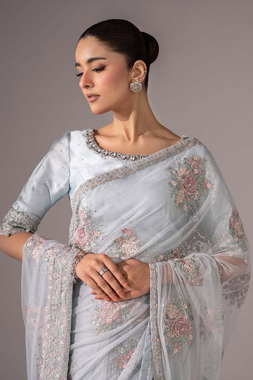 MARIA B | EID COLLECTION FORMALS | EMBROIDERED CHIFFON SAREE | SF-EF26-56-SKY BLUE