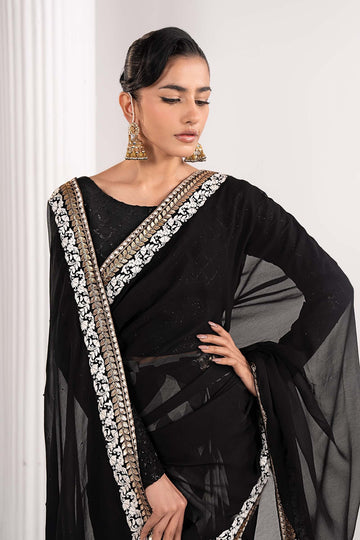 MARIA B | EID COLLECTION FORMALS | EMBROIDERED CHIFFON SAREE | SF-EF26-74-BLACK